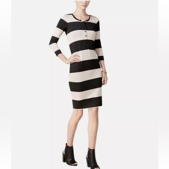 chelsea sky Dresses & Skirts - Chelsea Sky Black Beige Striped Sheath Dress S New With Tag